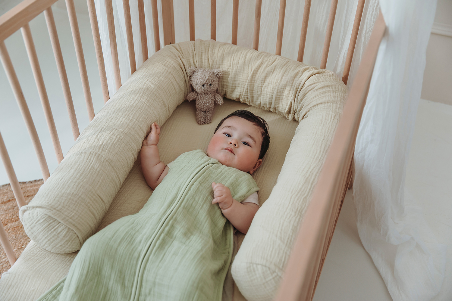 Baby zomerslaapzak pre-washed hydrofiel Uni - soft olive - 110cm - 0.5 TOG