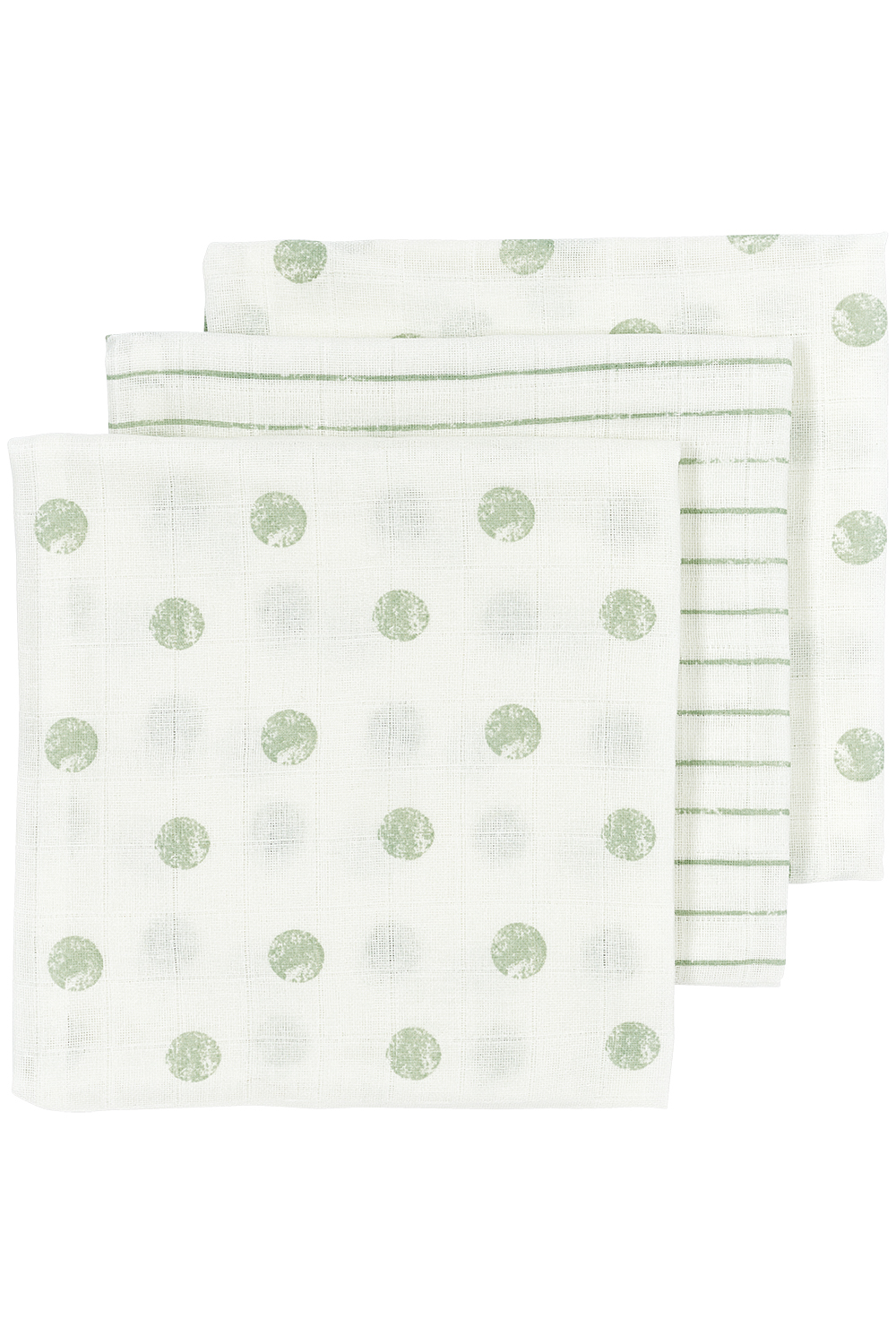 Muslin squares 3-pack Dot Stripe - soft green - 70x70cm