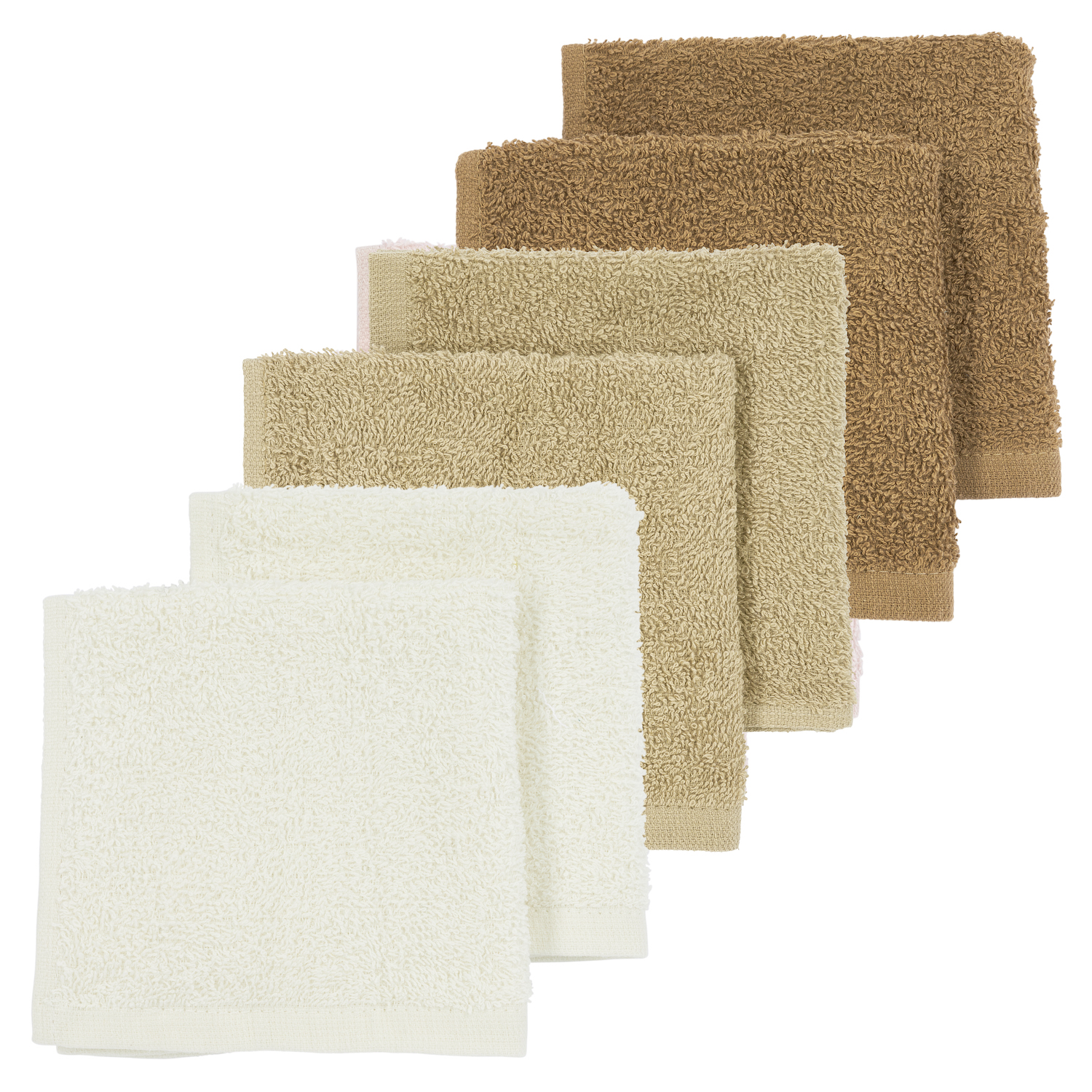 Facecloth 6-pack terry Uni - offwhite/sand/toffee - 30x30cm