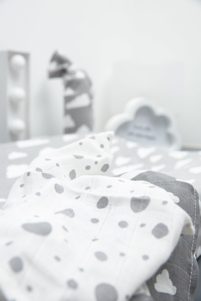 Swaddle  3er pack musselin Clouds/Dots/Feathers - grey - 120x120cm