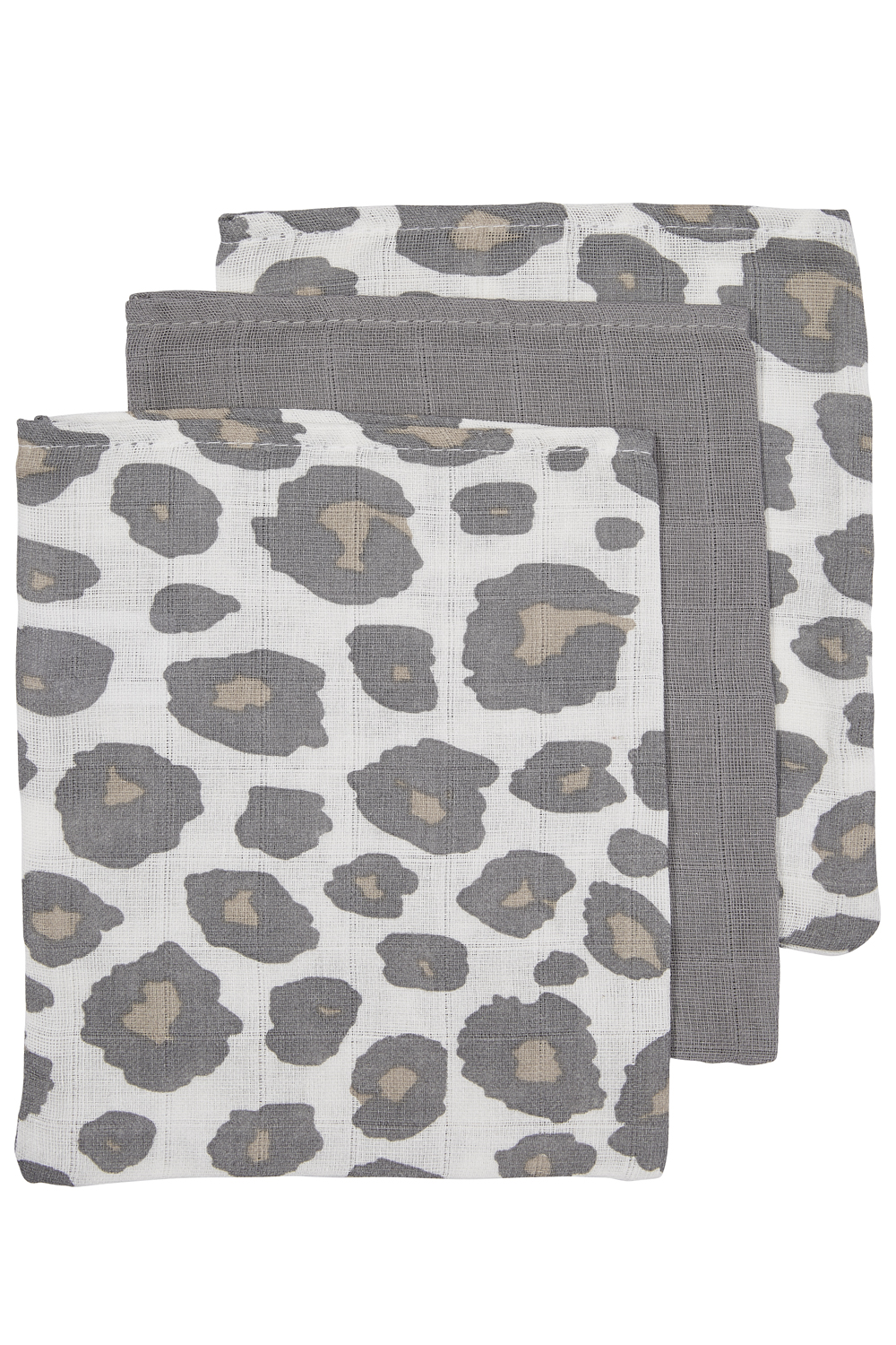 Washcloth 3-pack muslin Panther - neutral/grey - 20x17cm