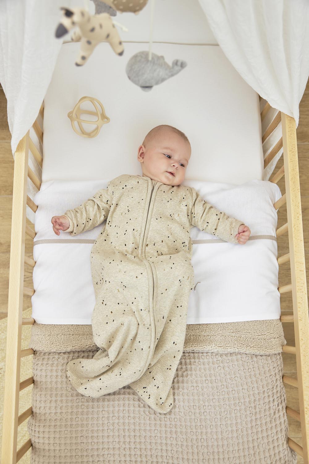 Babyschlafsack mit Ärmeln Rib Mini Spot - sand melange - 90cm