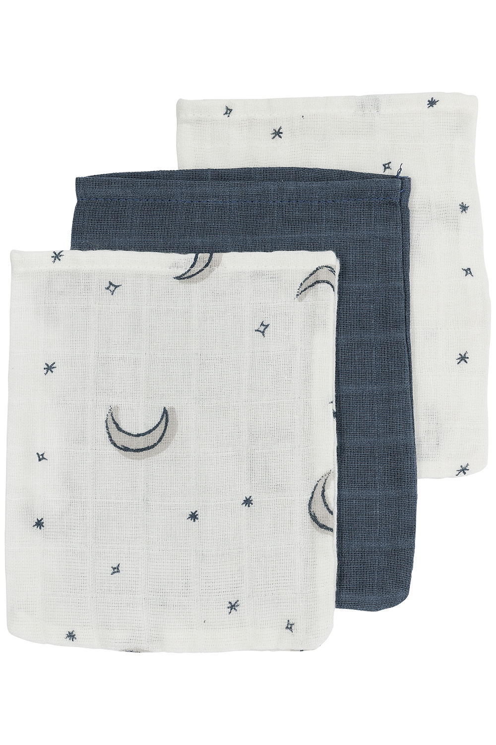 Washcloth 3-pack muslin Moon - indigo - 20x17cm