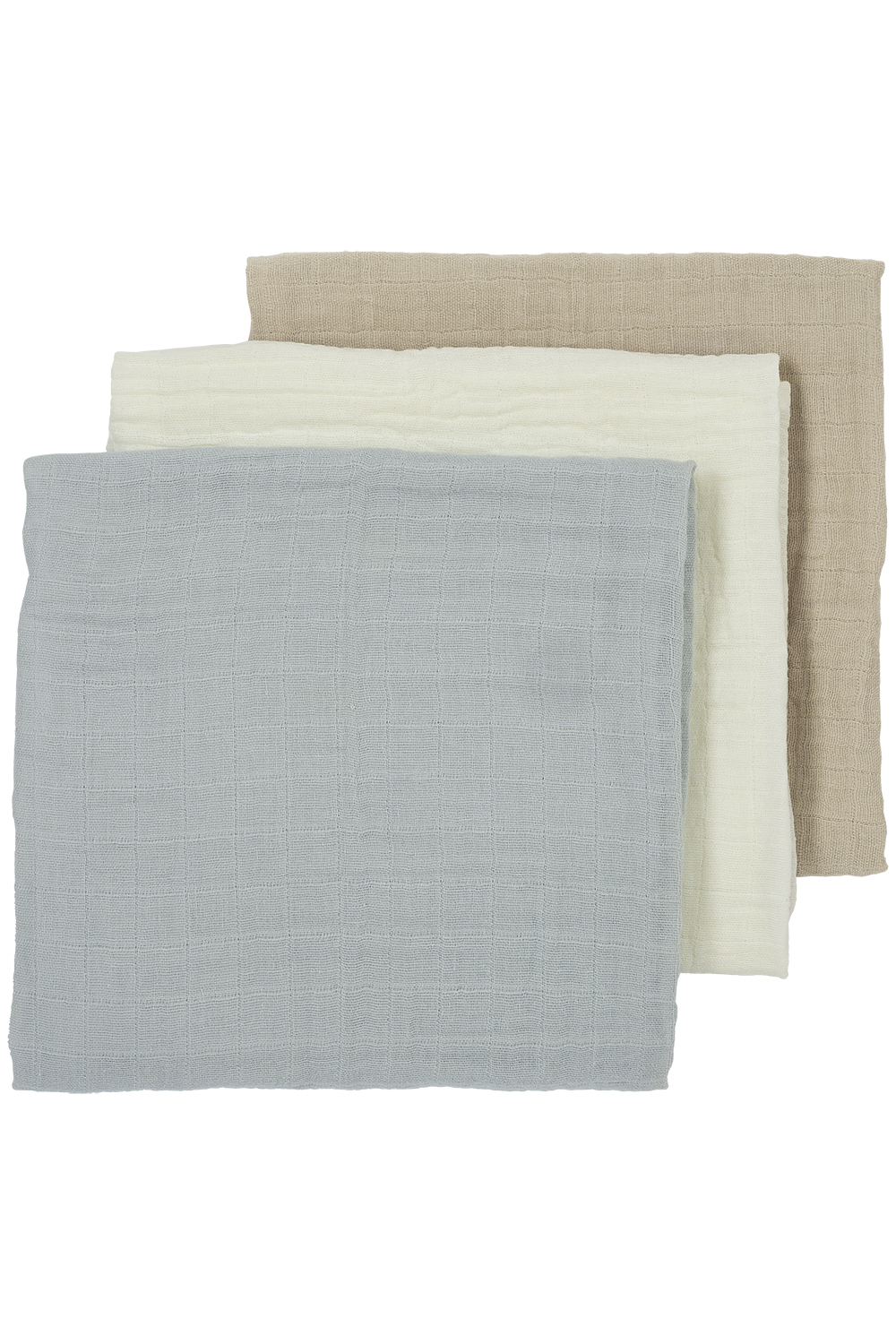 Pre-washed muslin squares 3-pack Uni - offwhite/light grey/sand - 70x70cm