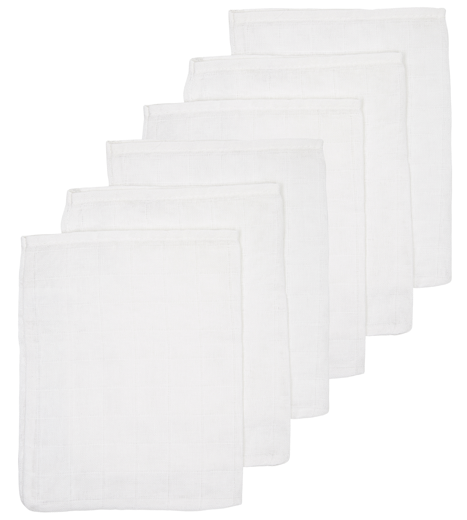 Washcloth 6-pack muslin Uni - white - 20x17cm