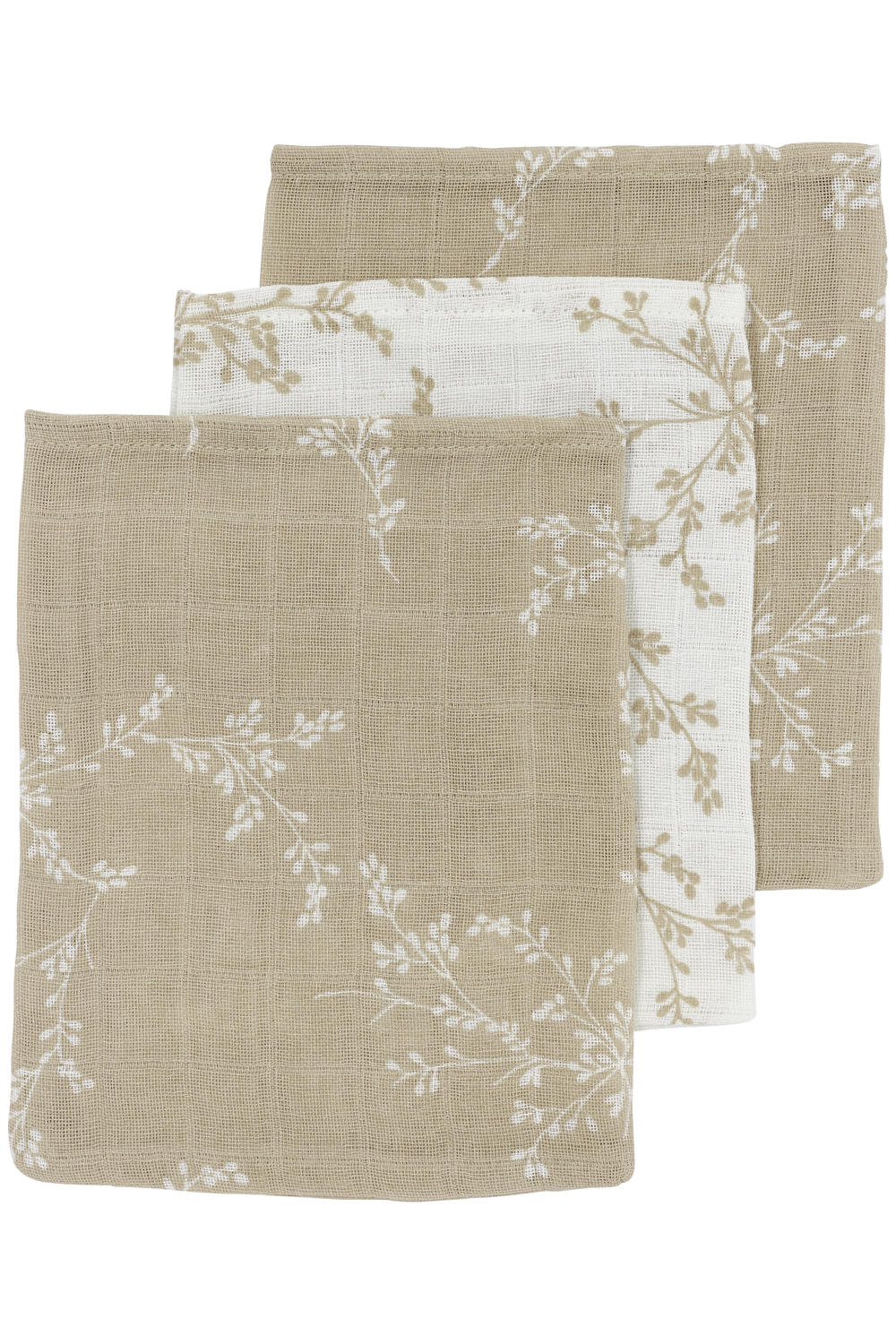 Washcloth 3-pack muslin Branches - sand - 20x17cm