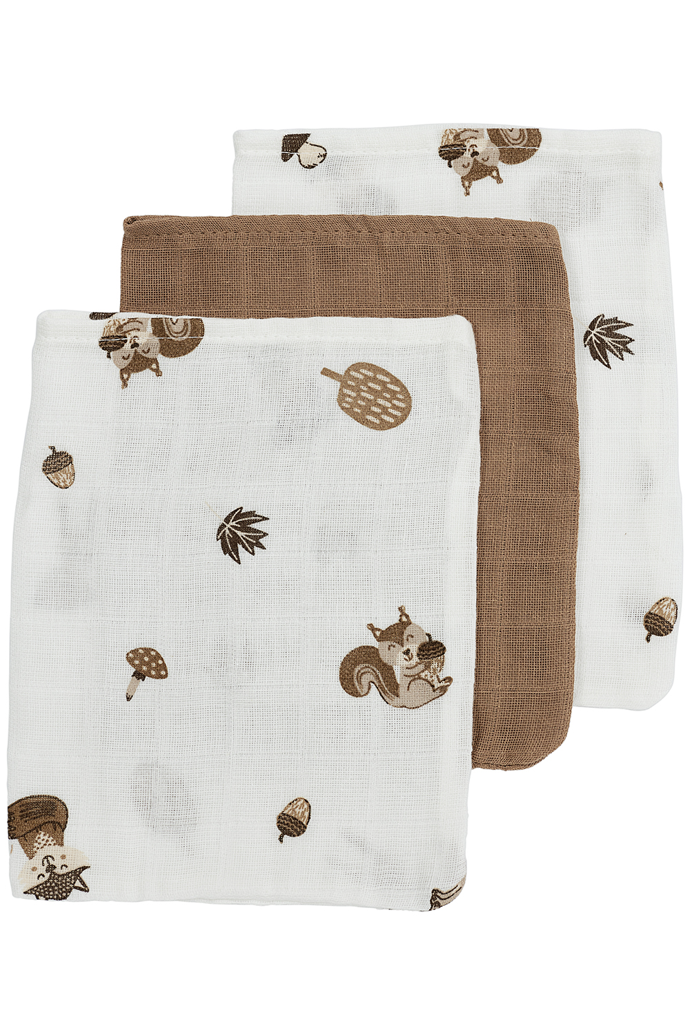 Washcloth 3-pack muslin Forest Animals - toffee - 20x17cm