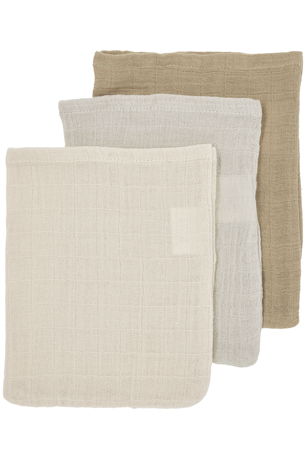 Washcloth 3-pack pre-washed muslin Uni - soft sand/greige/taupe - 20x17cm