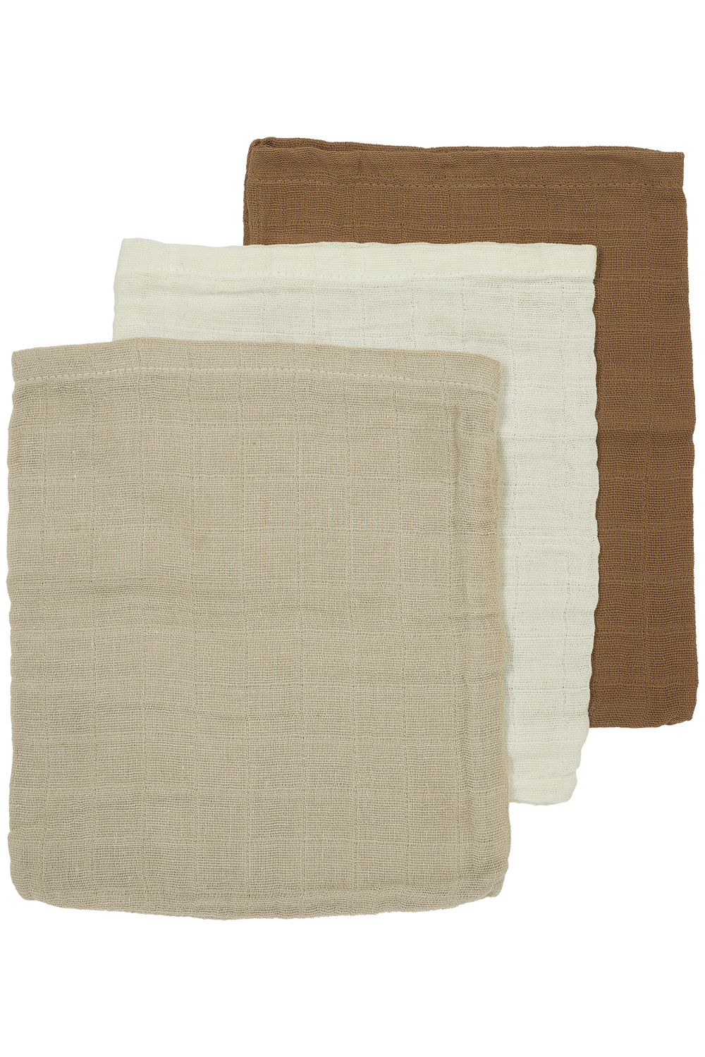 Washcloth 3-pack pre-washed muslin Uni - offwhite/sand/toffee - 20x17cm