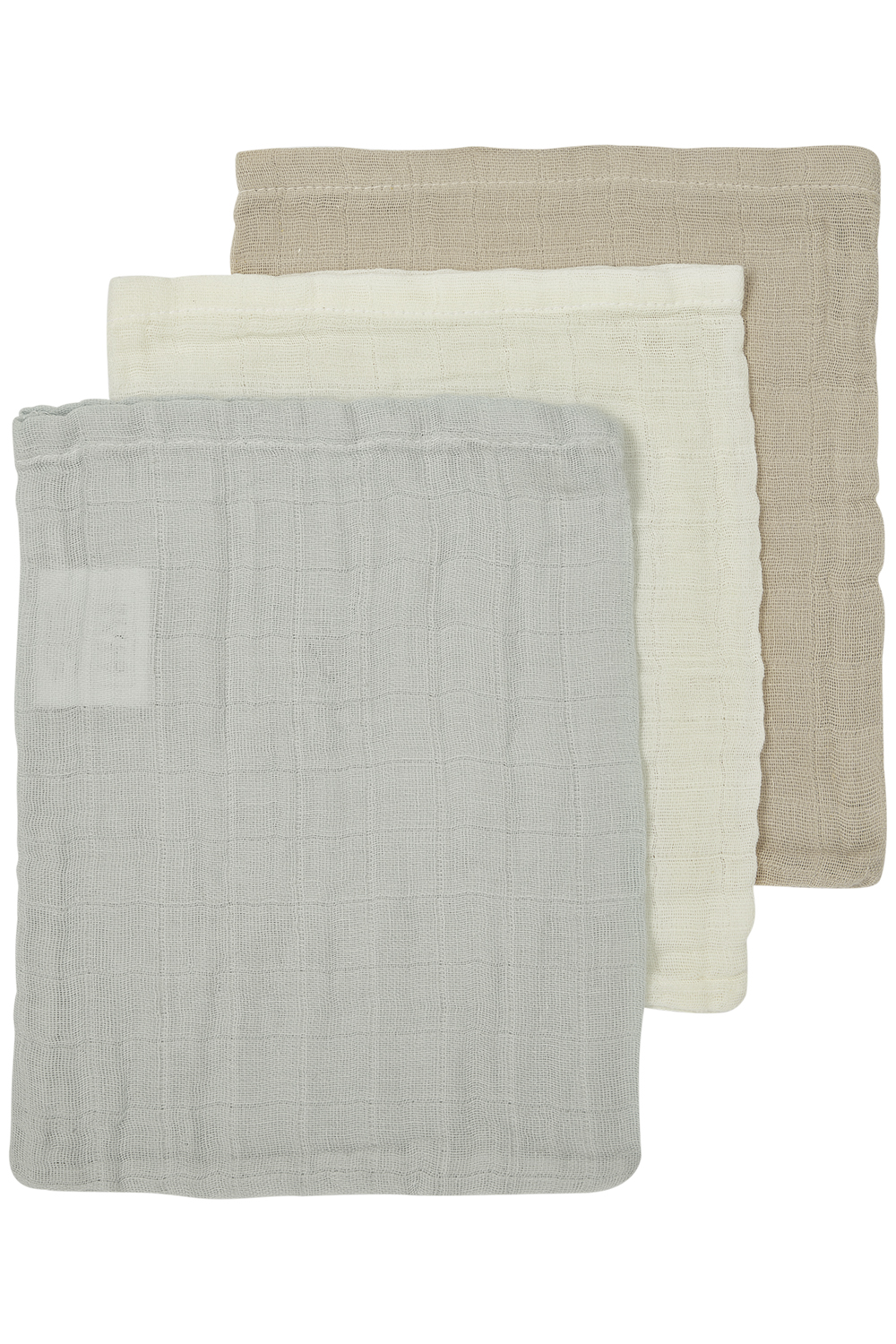 Washcloth 3-pack pre-washed muslin Uni - offwhite/light grey/sand - 20x17cm