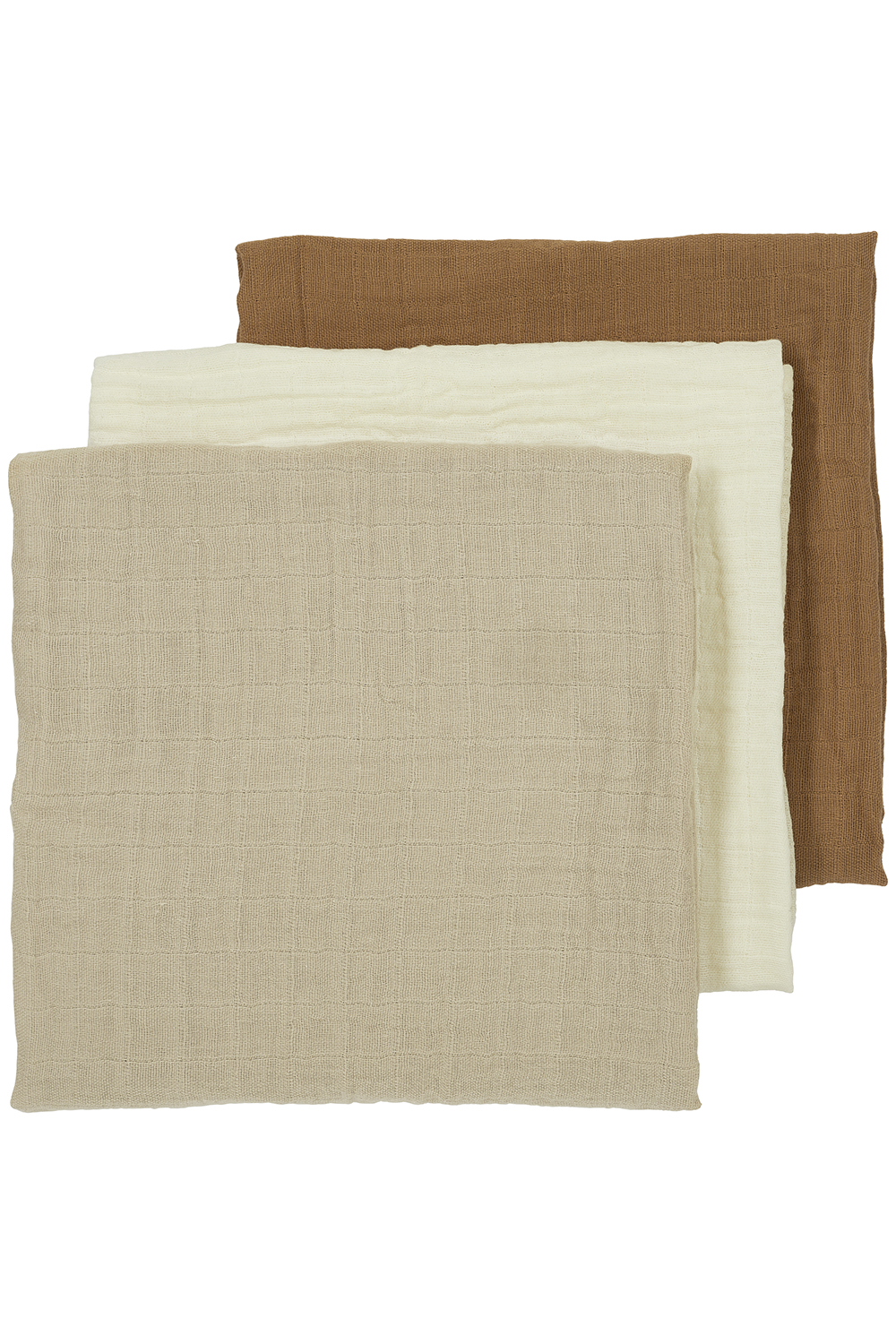 Pre-washed muslin squares 3-pack Uni - offwhite/sand/toffee - 70x70cm