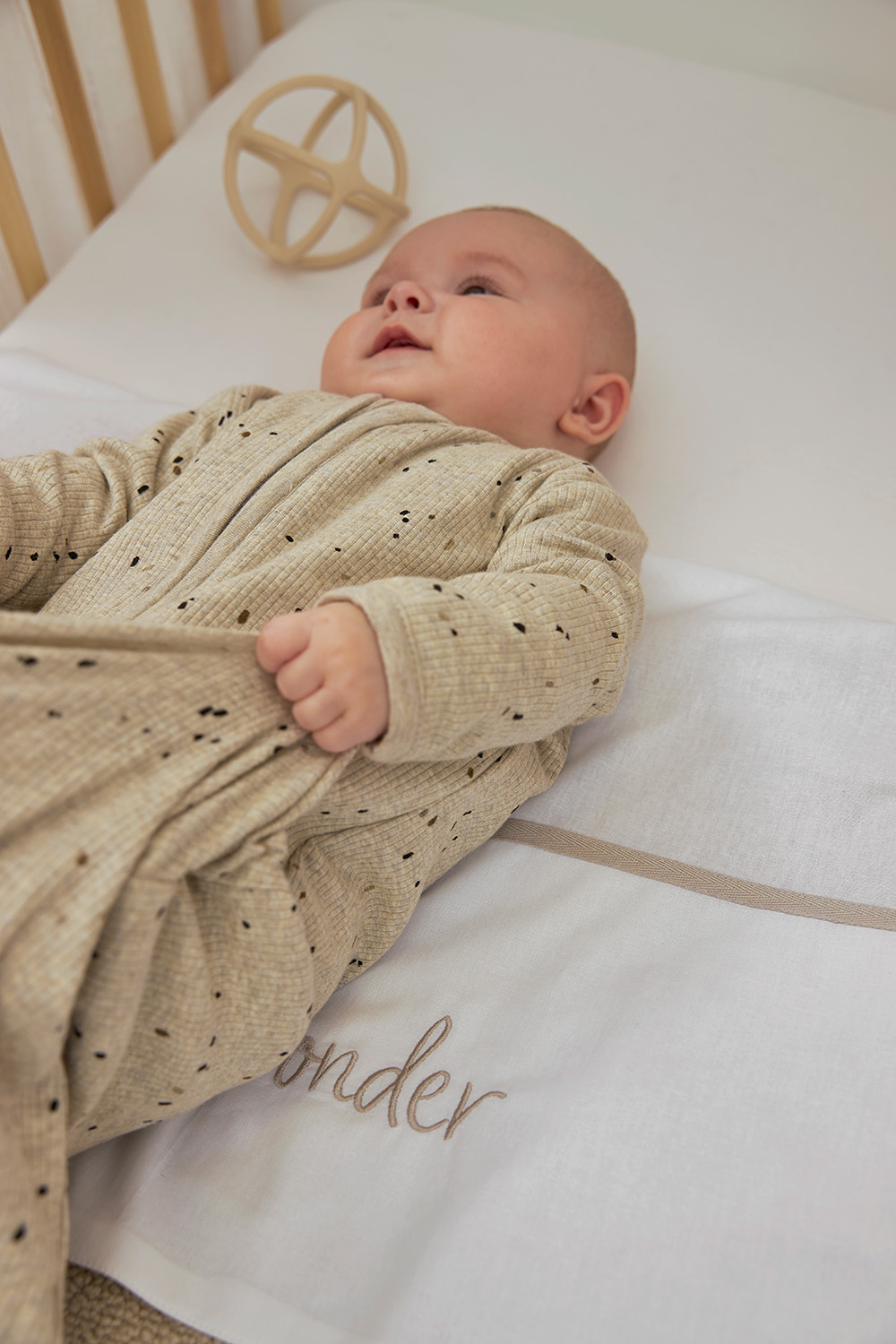 Babyschlafsack mit Ärmeln Rib Mini Spot - sand melange - 90cm