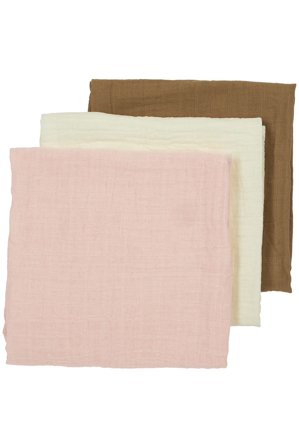 Pre-washed muslin squares 3-pack Uni - offwhite/soft pink/toffee - 70x70cm