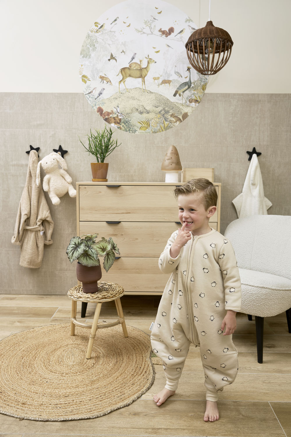 Baby winter slaapoverall jumper met vaste mouw Penguin - soft sand - 104cm