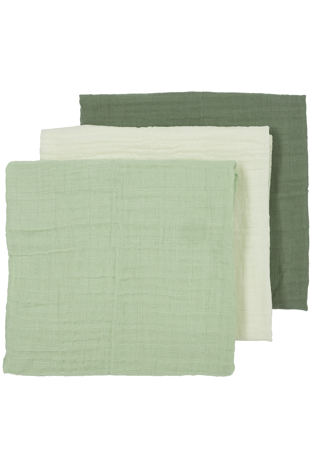 Pre-washed muslin squares 3-pack Uni - offwhite/soft green/forest green - 70x70cm