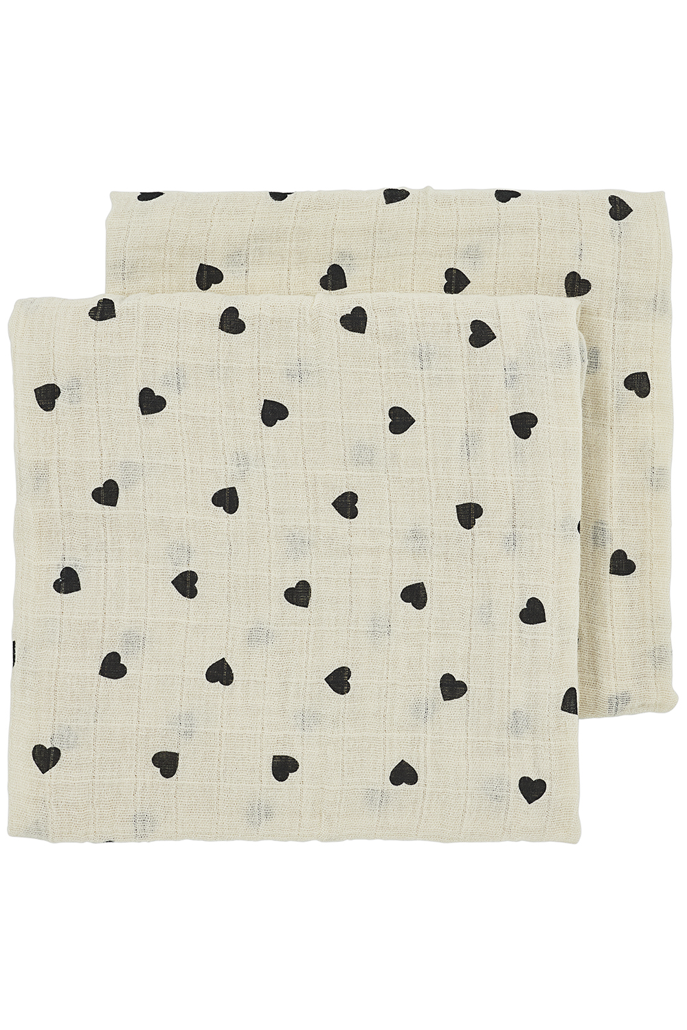 Pre-washed hydrofiele doeken 2-pack Sweet Heart - soft sand/black - 70x70cm