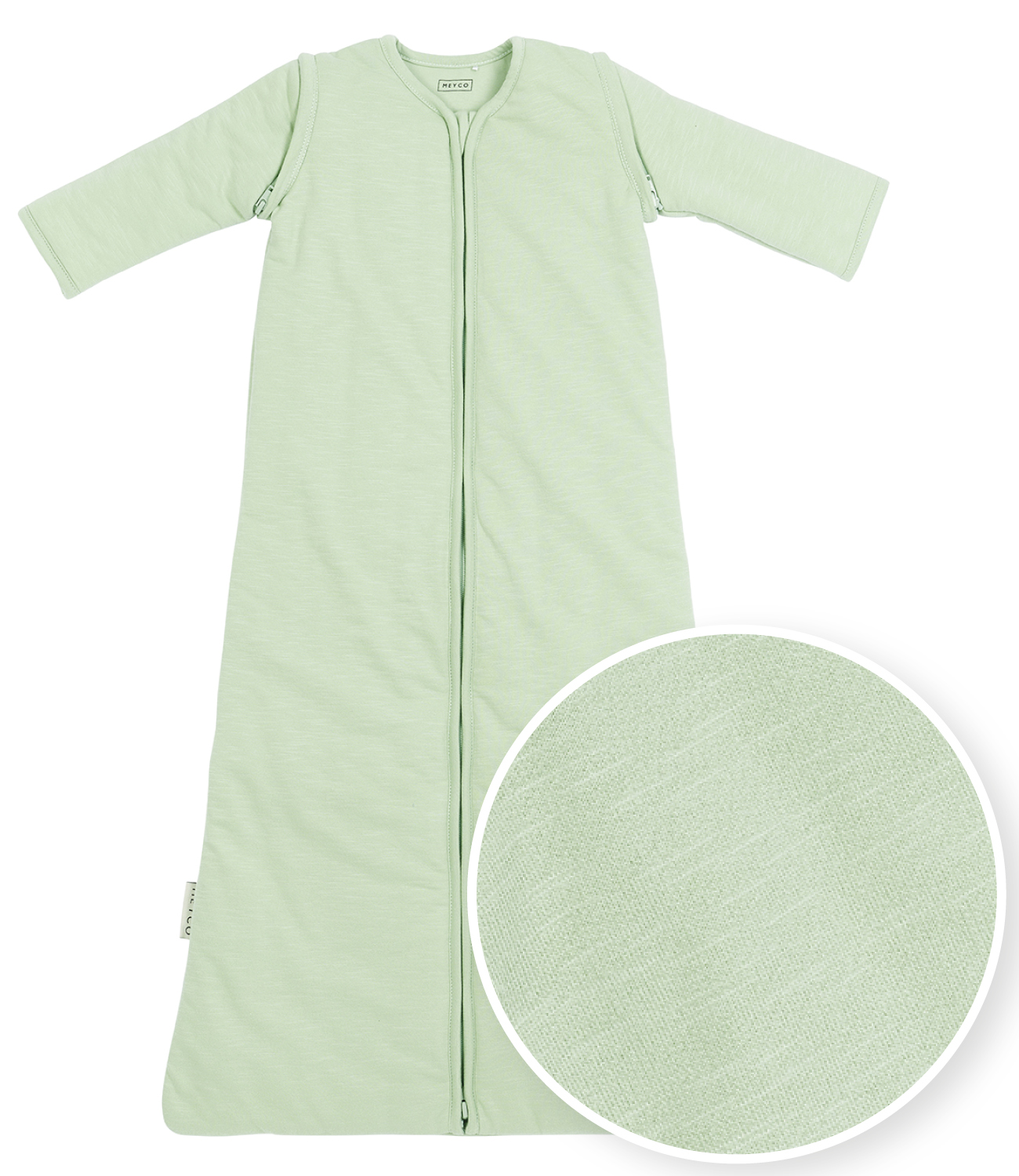 Baby sleeping bag with detachable sleeves Slub - soft green - 70cm