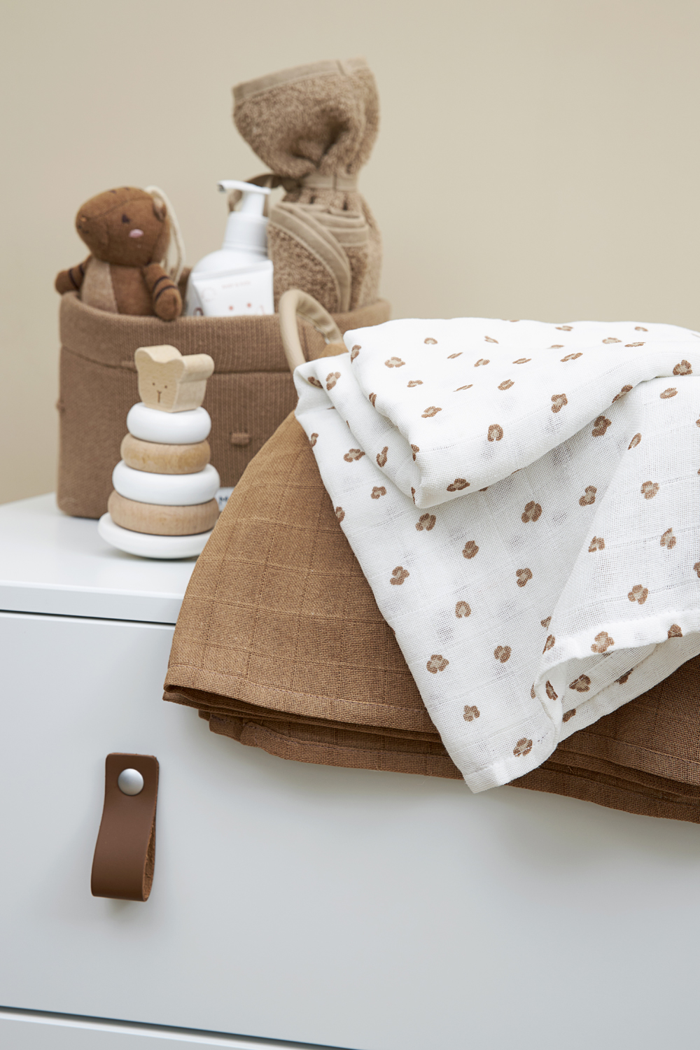 Facecloth 3-pack muslin Mini Panther - toffee - 30x30cm