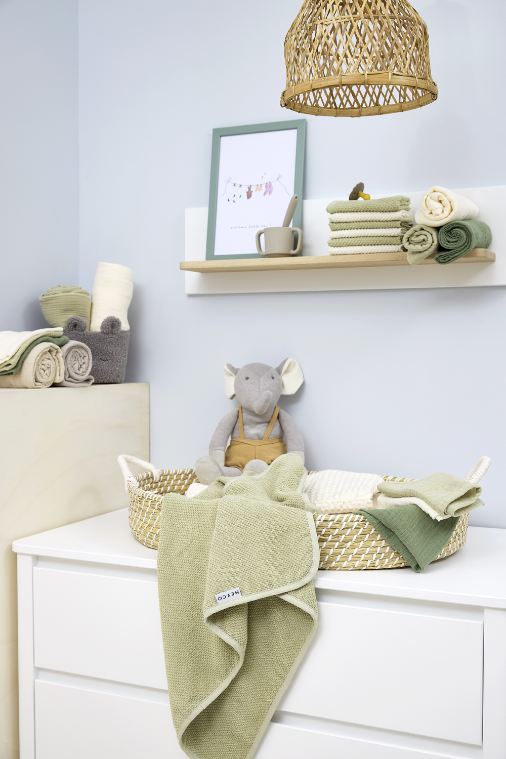 Swaddle 2-pack pre-washed hydrofiel Uni - natural/soft olive - 120x120cm